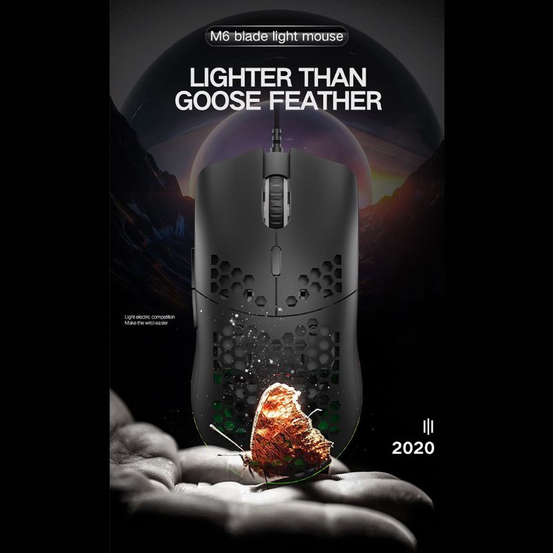 M6 Hollow Honeycomb Pattern Game Mouse Lightweight RGB Wired Gaming Mice 12000DPI for Game Lovers and Brand