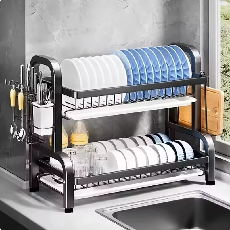 Égouttoir à vaisselle Compact à 3 niveaux, ensemble de égouttoir à vaisselle, grand support égouttoir à vaisselle antirouille, supports de cuisine
