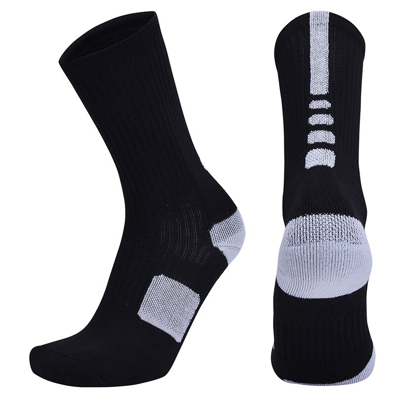 Brothock basketball socks elite socks thickening long high tube stocking thick towel sweat-absorbent breathable sports socks: Black / L 40-45