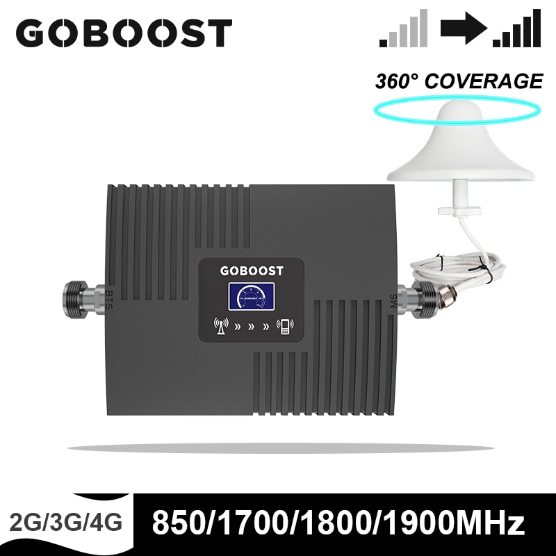 GOBOOST 2G 3G 4G Cellular Amplifier CDMA 850 AWS 1700 PCS 1900 DCS 1800 MHz Signal Booster Repeater With Ceiling Indoor Antenna