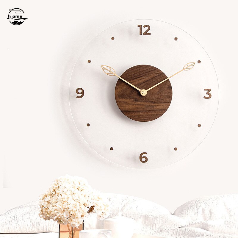 Acrylic Wall Clock Round Mute Nordic Simplicity Wood Luxury Wall Clock for Living Room Glass Mirror Reloj Cocina Pared