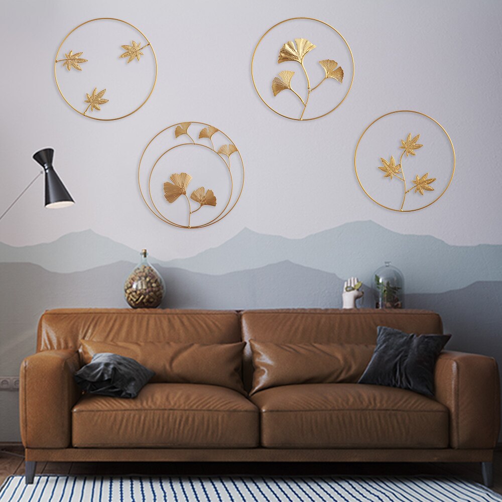 Luksus smijern veggheng ornament måke rund ginkgo blad bakgrunn veggdekorasjon stue vegg hjemmeinnredning