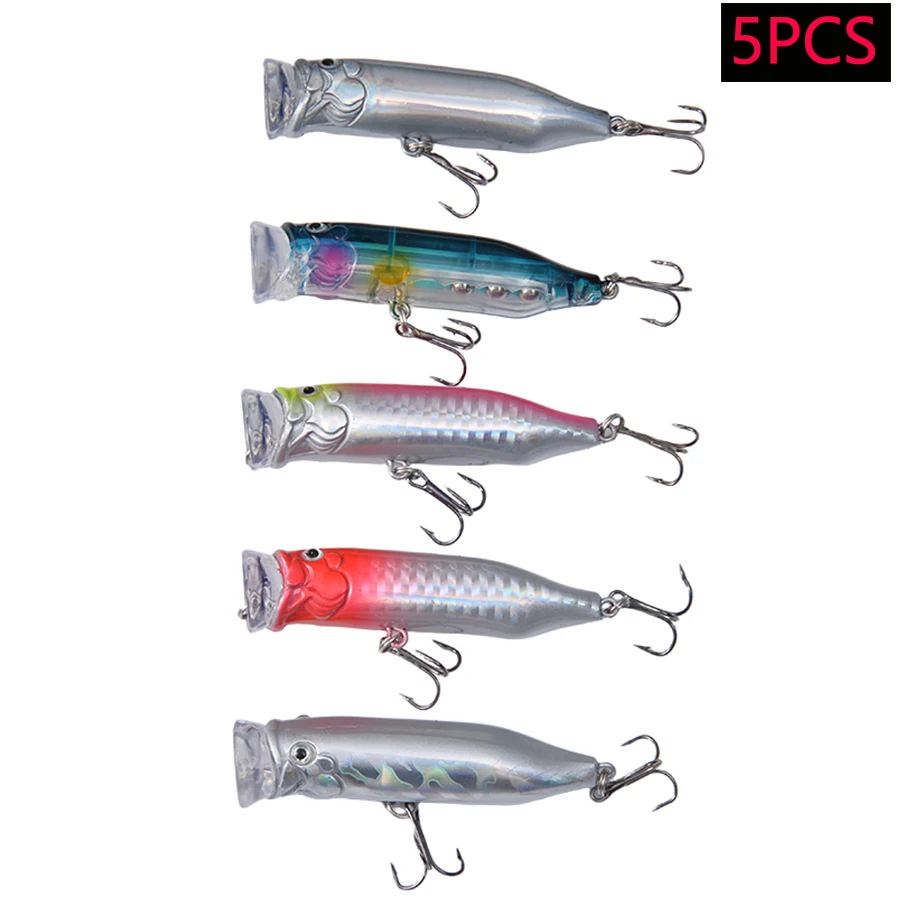 Conjunto de 5 Iscas Artificiais Flutuantes de Superfície (Crankbaits) para Pesca - Popper, Swimbait, Iscas Rígidas e Wobblers para Trolling de Lúcio, Robalo e Carpa
