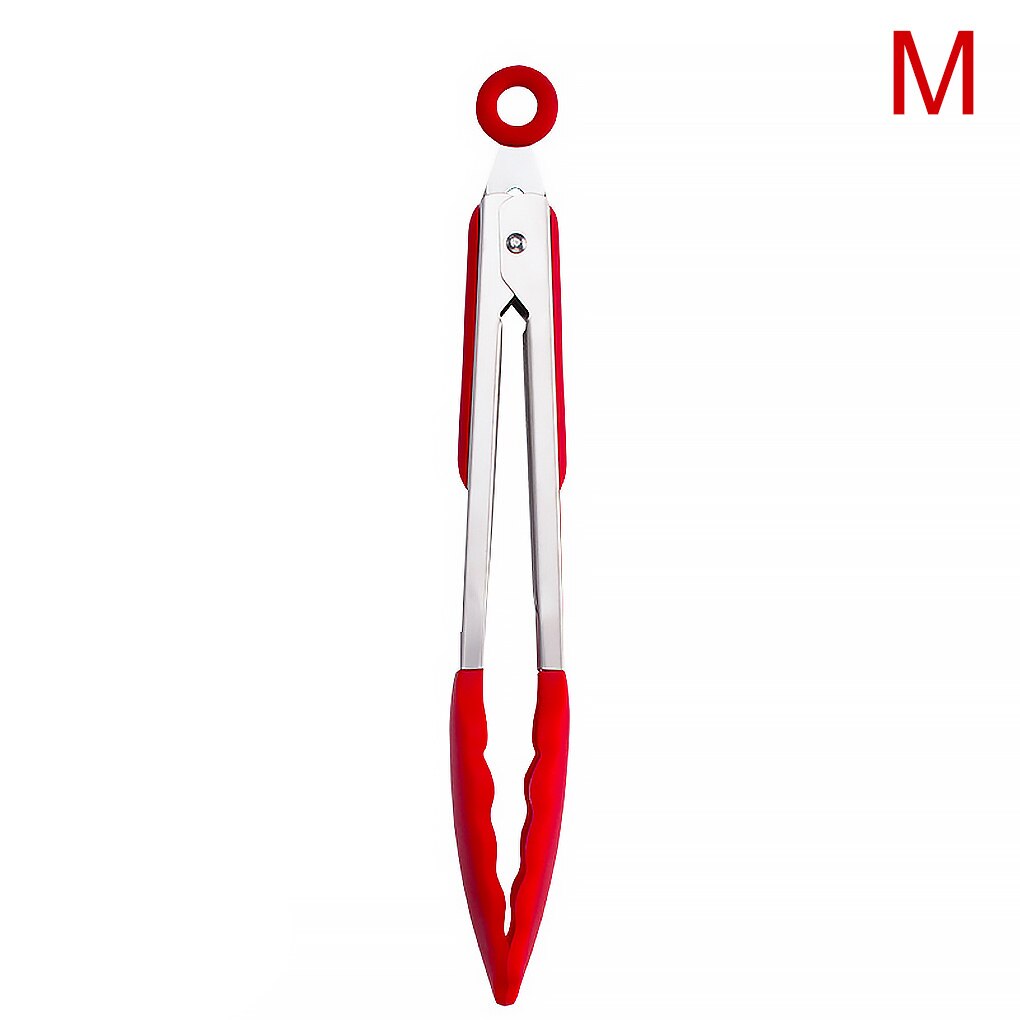 Kitchen Tongs Stainless Steel Silicone Kitchen Cooking Tongs Grilling Barbeque Food Non Stick Cookware Bread Tongs Kitchen Tools: Red M 26.5 x 3.5 cm