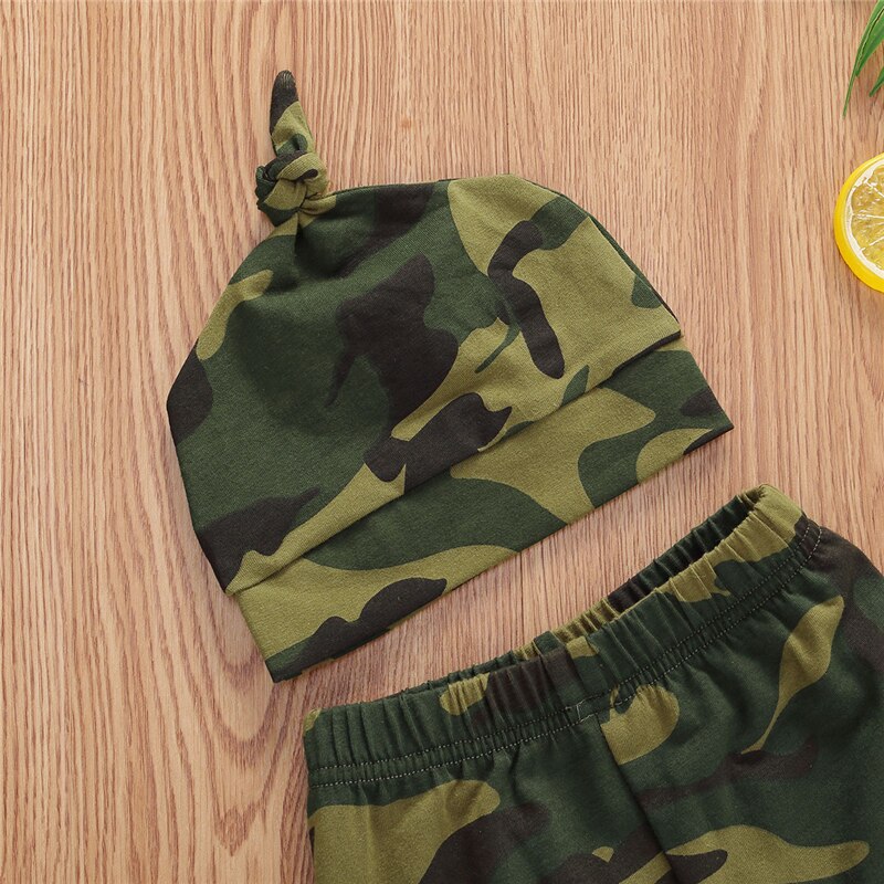 Brand Zomer Peuter Kids Baby Jongen Meisje Baby Kleding Romper Tops Camo Print Broek Hoofdband Hoed Outfits 3 stuks Set