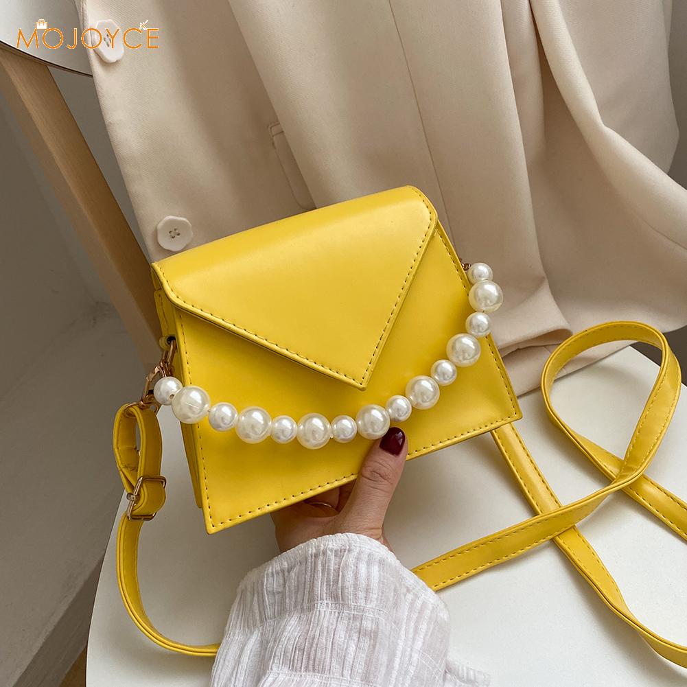 Udsøgt shopping taske kvinder ren farve læder tote skuldertaske afslappet perle håndtag crossbody håndtaske