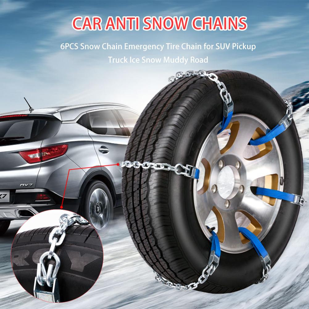 6 stk dækpikes snekæde nøddæk til bilkæde til suv pickup skridsikre lastbil is sne mudret vej vinter bil