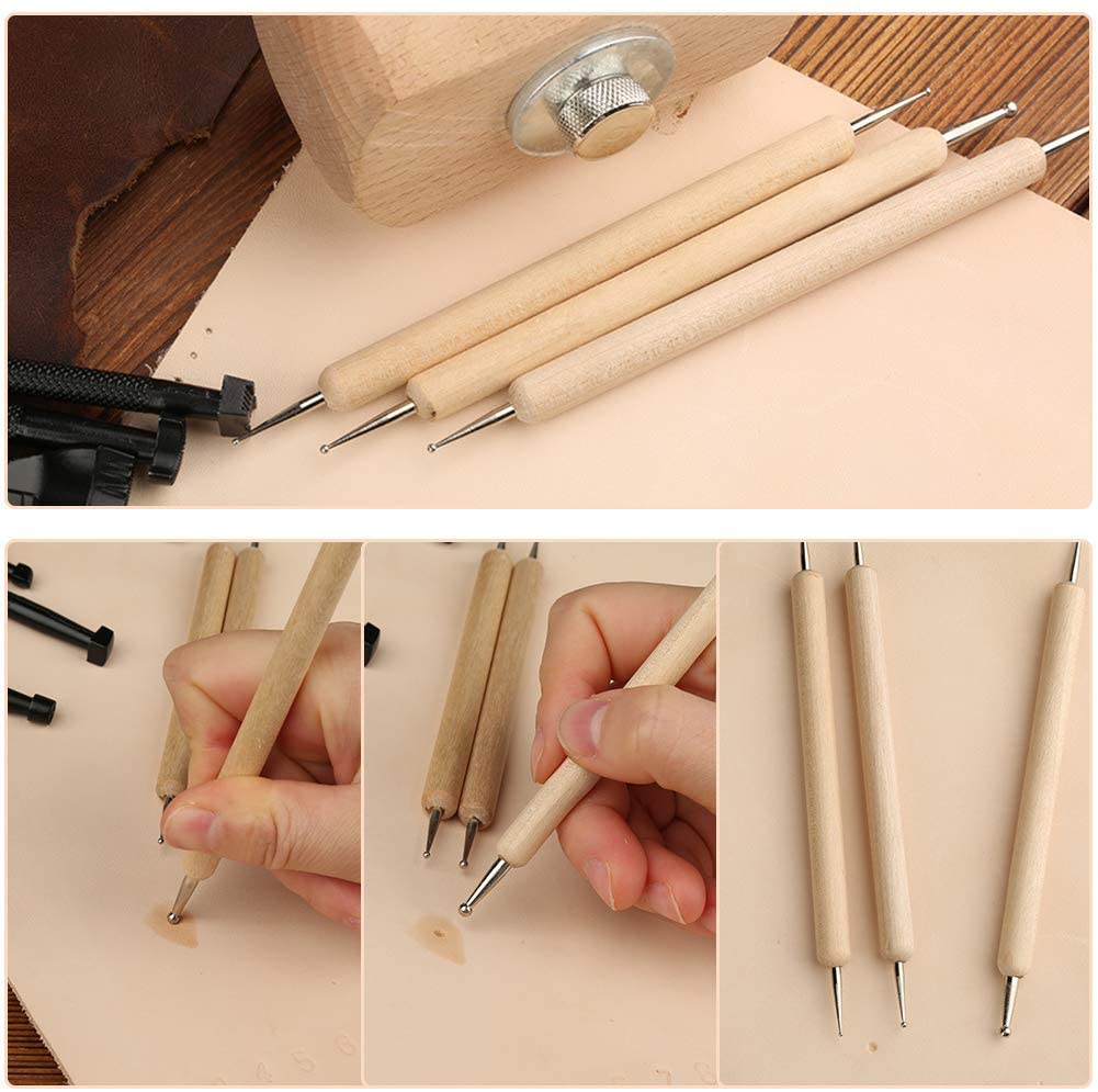 LMDZ Leather Craft Tools Kit Stitching Stamping Embossing Punch Saddle Groover Carving Hammer Set For Leather Working