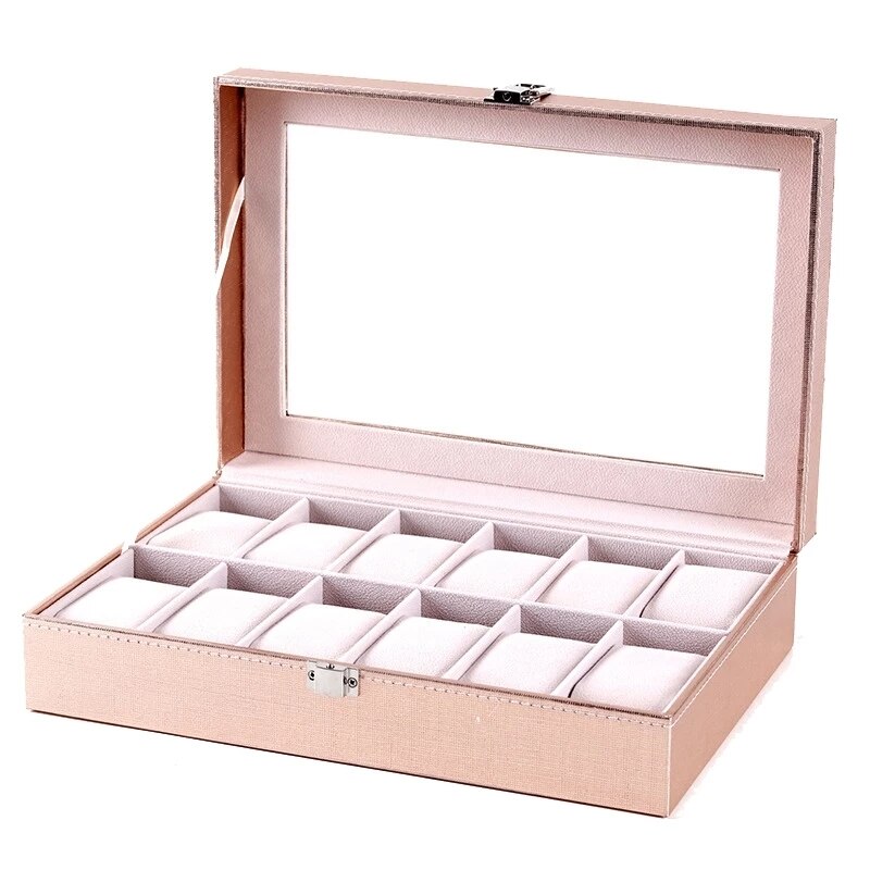 Caja de almacenamiento de relojes de pulsera para mujer, estuche especial de cuero PU rosa, para guardar joyas