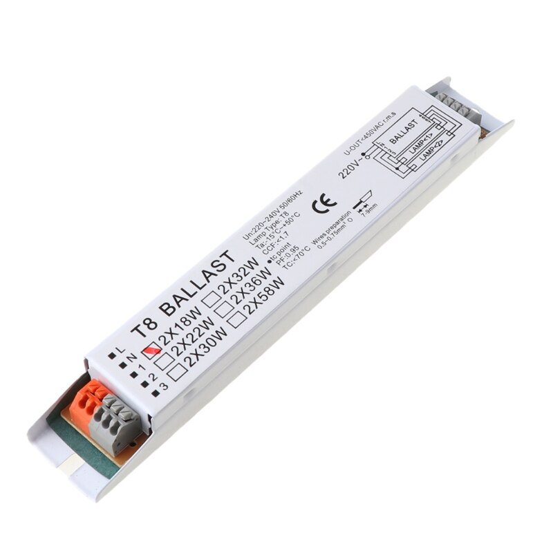 Ballast électronique à large tension T8 220-240V AC, 2x30W, lampe fluorescente: 2x18W