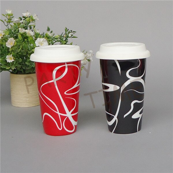 Koffie met dubbele muur, keramische reizen mok met curve patroon, anti cup