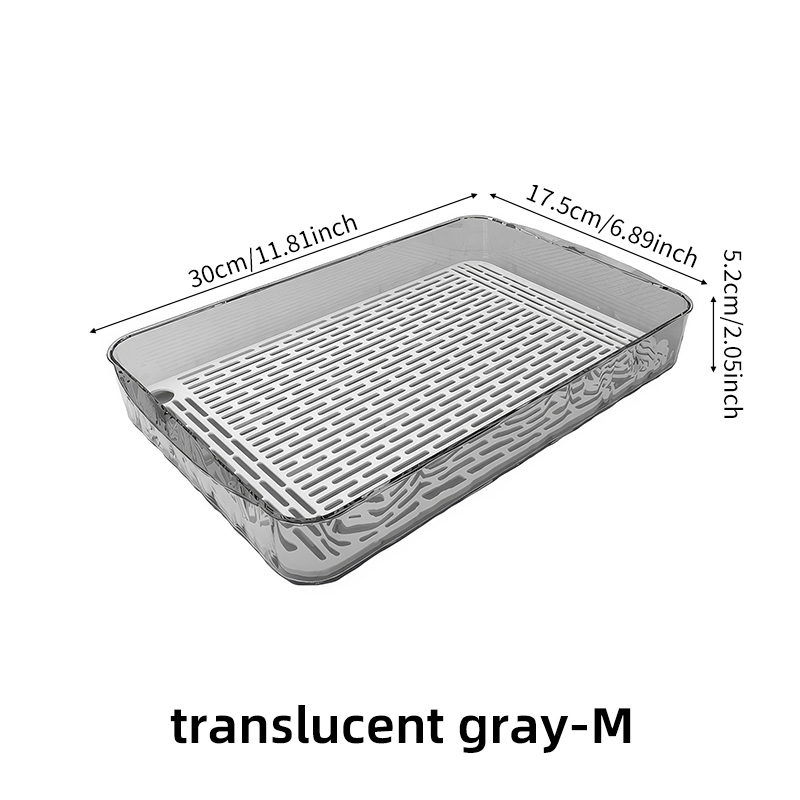 Bandeja de almacenamiento de drenaje de vajilla transparente, bandeja para fregadero de cocina, bandeja de frutas para sala de estar, organizador de artículos de tocador para baño, PET: Gris claro