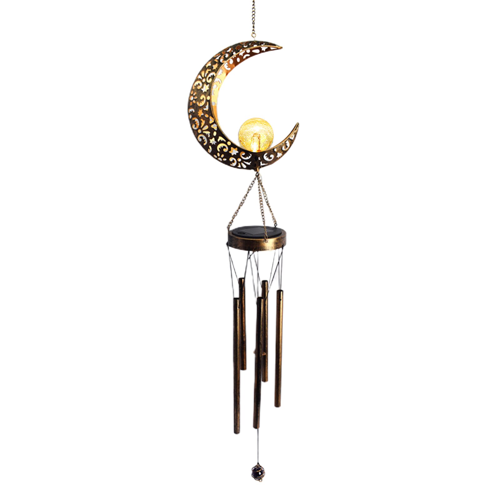 Solar Moon Sun Wind Chimes Garden LED Light Wind Chime Garden Iron Hollow Hanging Decoration Perfect: Moon