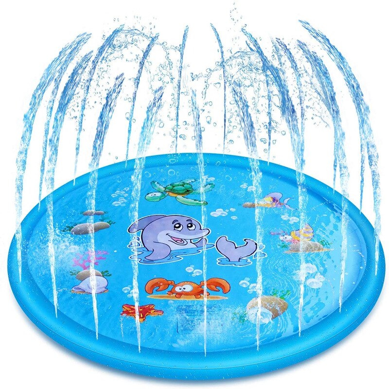 170 cm vandstrålemåtte pvc materiale børne & #39 ;s udendørs legetøj børn lege vand sprøjte legetøj sommer solrig vand spil strand lege spil måtte: Blå delfin