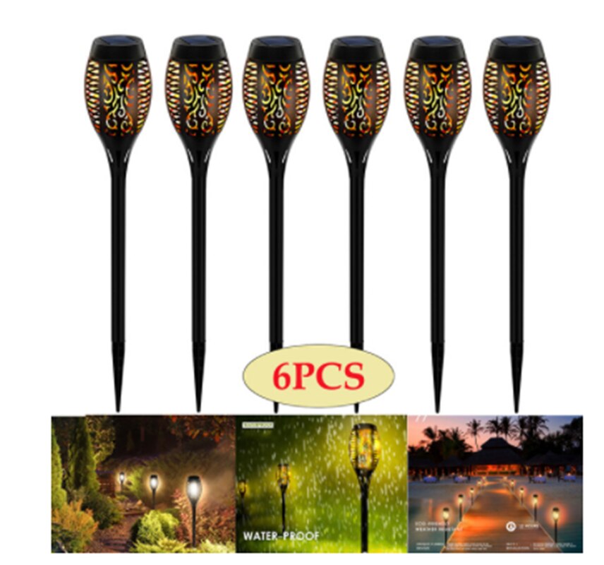 LED Solar Flame Light Outdoor Torch Lamp Flickering Waterproof Garden Decoration Landscape Lawn Lamp Path Lighting Spotlight: 6PCS