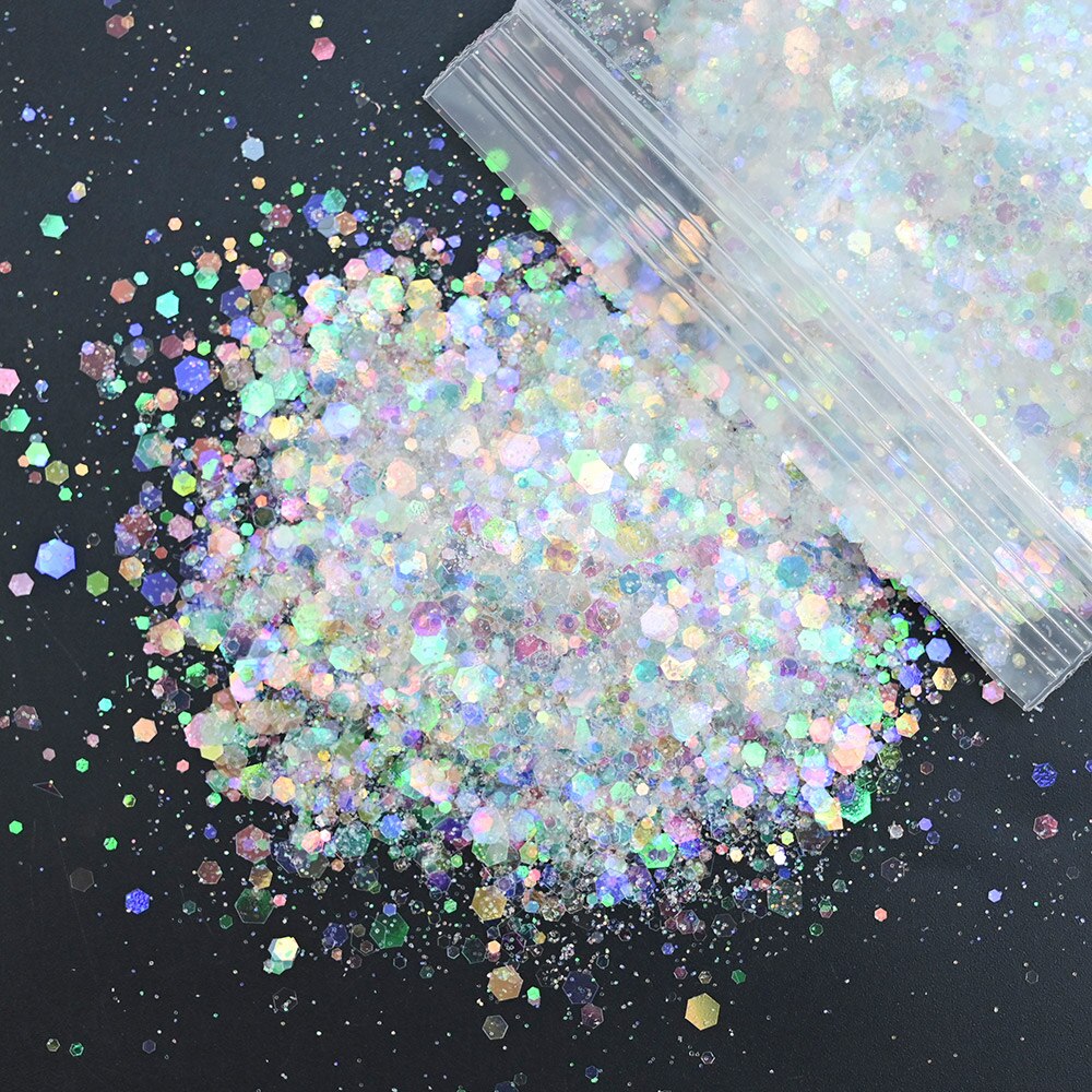 50g/Bag 3D Holographic Iridescent Nail Art Glitter Ultra-thin Mixed Hexagon Sequins Sparkly Chunky Flakes Manicure Decoration J3