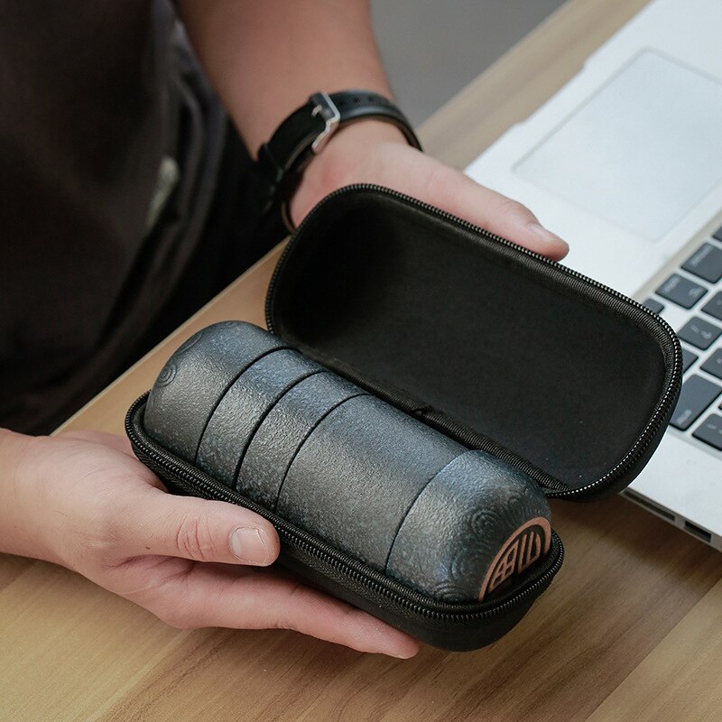 Creatieve Draagbare Zisha Thee Kopjes Set voor Reizen Paarse Klei Thee Set voor Outdoor Trips Relatiegeschenk Aanwezig 4 Cups