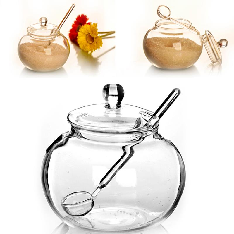 250Ml Kristallen Glazen Pot Met Deksel Lepel Snoep Spice Potten Spicing Suikerpot Thuis Transparante Bestek Keuken Koken Organizer