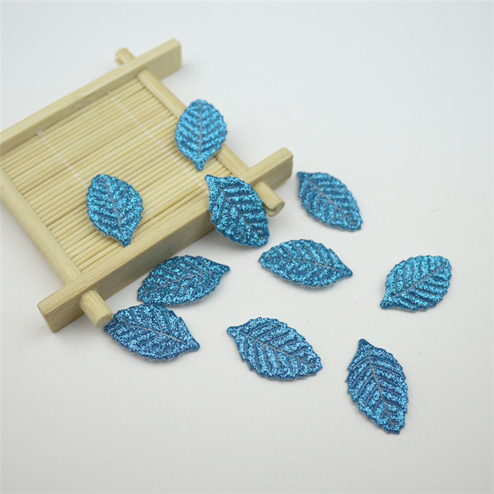 50 piezas accesorios para la cabeza hojas de purpurina DIY manualidades hoja Artificial prenda pelo Pin decoración niños Scrapbooking materiales: Blue Leaves