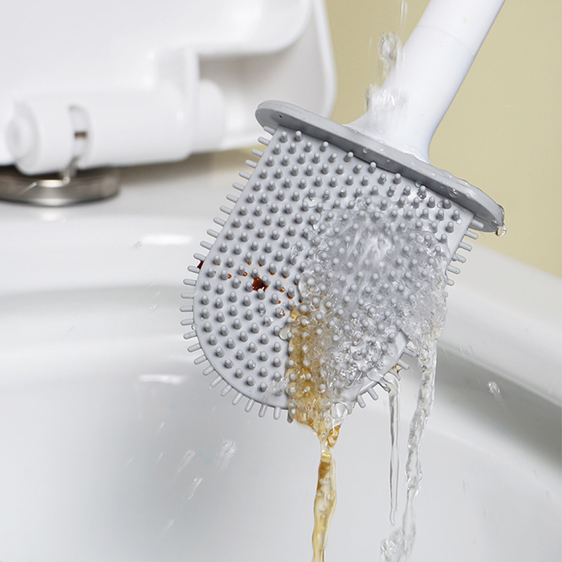 WIKHOSTAR Wall Mounted Toilet Brush Silicone Flat Brush Head Toilet Brush Cleaner Brush Set Toilet Cleaning Brush Bathroom