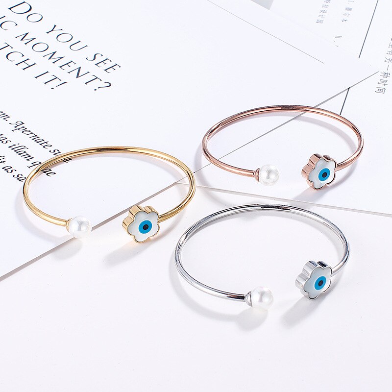 Lucky eye tyrkisk onde øje charme armbånd guld og sølv farve manchet justerbare stål smykker hamsa hånd/kløver/ hjerte