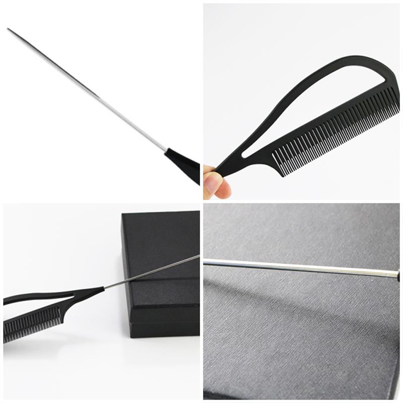 Kappers Kam Stalen Tip Staart Kam Hoogglans Haar Kam Rvs Handvat Haar Kam Anti-Statische Styling Care haar Kam