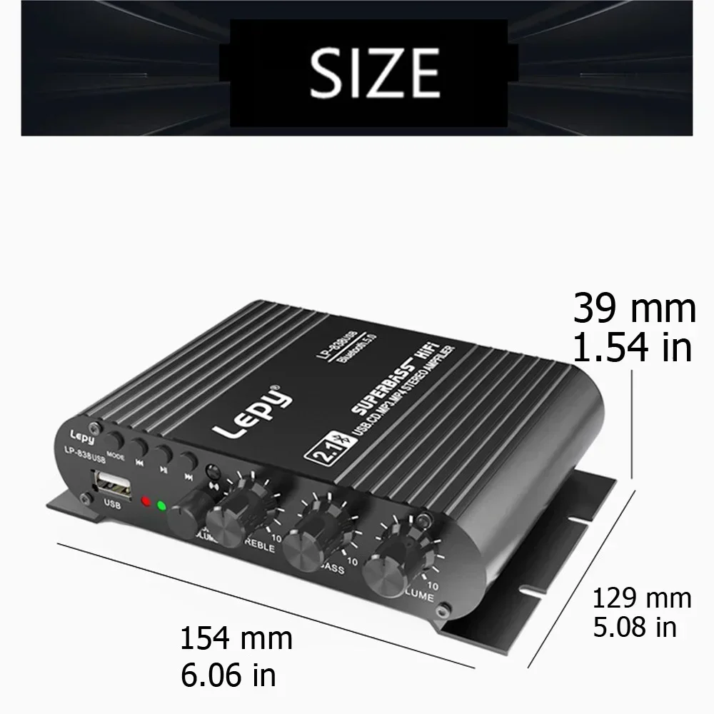 Wzmacniacz audio LEPY 838USB Bluetooth 5.0 Cyfrowy wzmacniacz basowy s HIFI Kanał 2.1 Samochodowy wzmacniacz domowy Sterownik USB Bezstratna muzyka DC12V