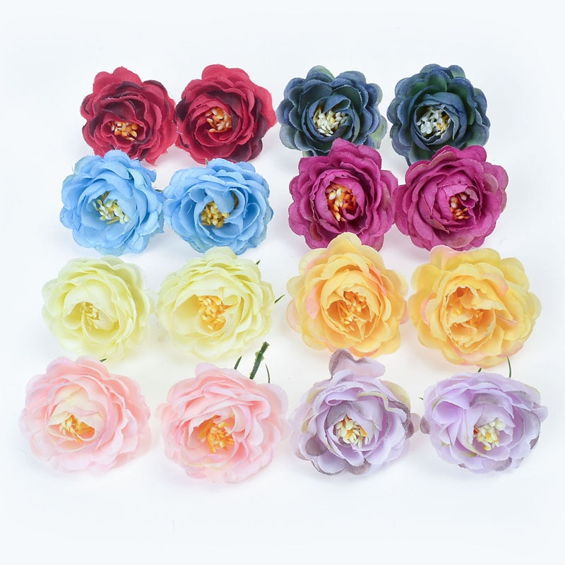 10 kpl tekokukka kukkiva ruusu 4cm silkkikukkapää häihin kodin koristeluun kukka scrapbooking tee seppele