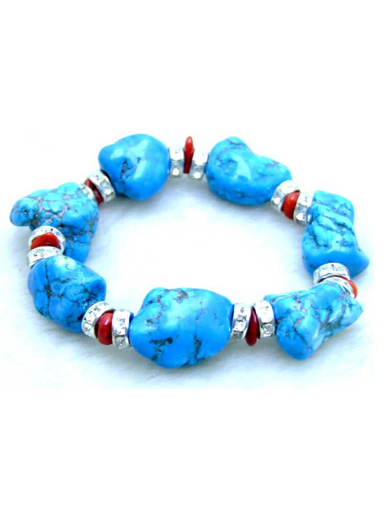 Qingmos 15-20Mm Barokke Natuurlijke Blauw Turquoise Armband Voor Vrouwen Met Echt Steen En Rode Koraal Armband 7.5 "Sieraden Bra102: 10-15mm