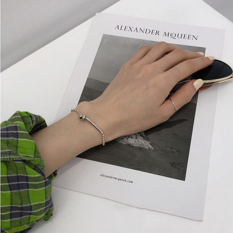 Vintage Knot 925 Sterling Silver Bracelet for Women Geometric Bead Chain Bracelet Party Jewelry S-B398