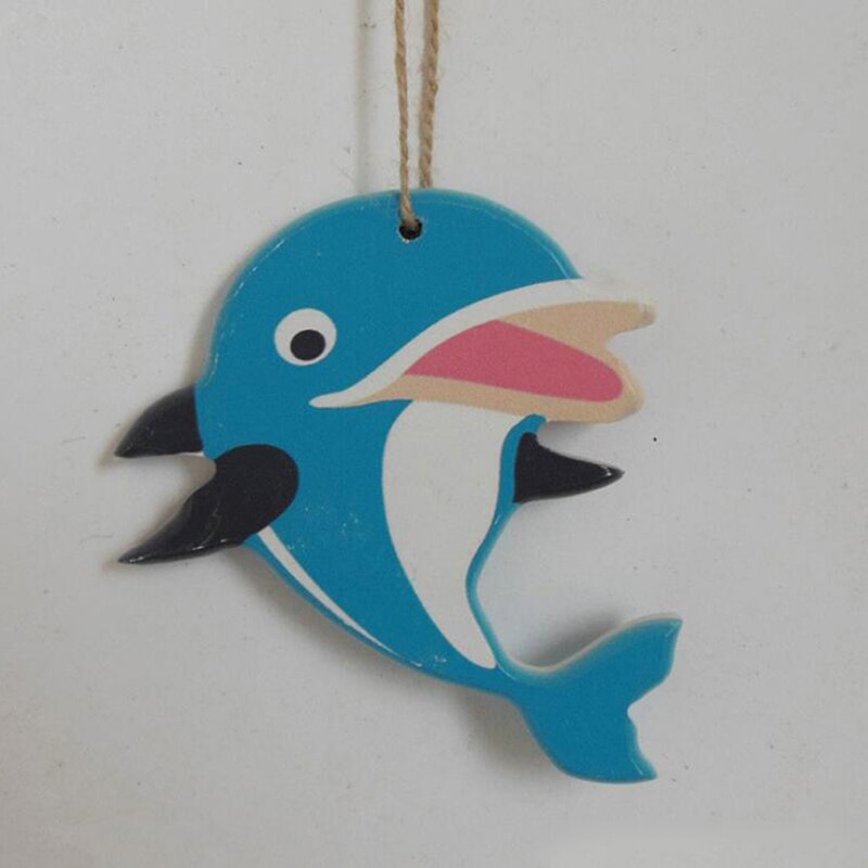 Vacker trä delfin dekoration sjöstjärna hängande snöre fisk dekoration medelhavsstil hänge display vägg rum: Ljusblå