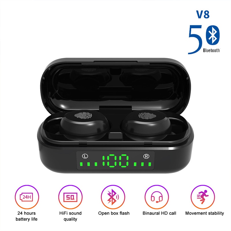 Dodocase V8 Tws Draadloze Koptelefoon Bluetooth 5.0 9D Bass Stereo Waterdichte Oordopjes Handsfree Headset Met Microfoon Opladen