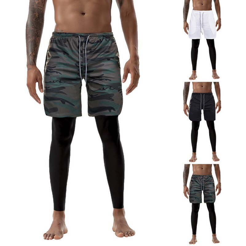 Mannen 2 In 1 Leggings Broek Veiligheid Zakken Leisure Sneldrogende Broek Ingebouwde Zakken Heupen Hiden Rits Fitness broek