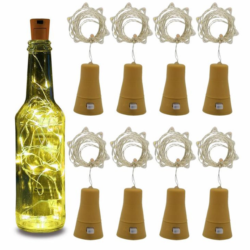 Solar Powered Wine Bottle Cork Shaped LED Copper Wire String Outdoor Light Garland Lights Festival Outdoor Fairy Light 1M/2M