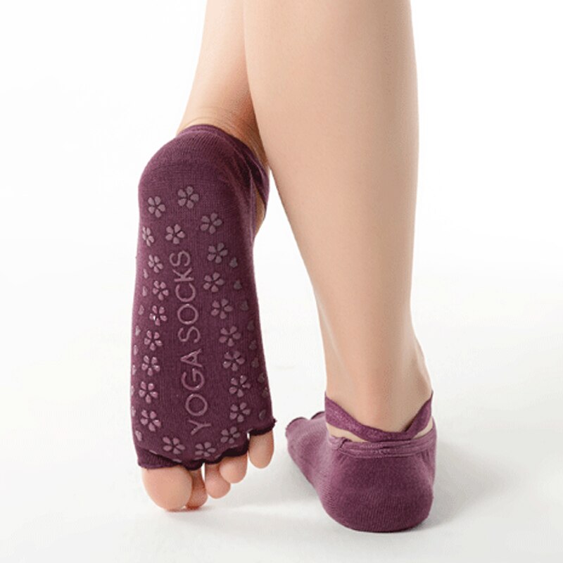 Chaussettes de Pilates antidérapantes pour femmes, 1 paire, en Silicone, respirantes, pour danse de Ballet, gymnastique, dos nu