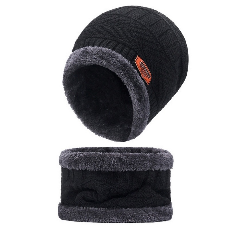 Winterstrickmütze für damen und herren, warm und dick gefüttert, mit samtfutter, Schließfach geschnitten, mit schal, marken-wintermütze, skimaske: A -1-2 stück