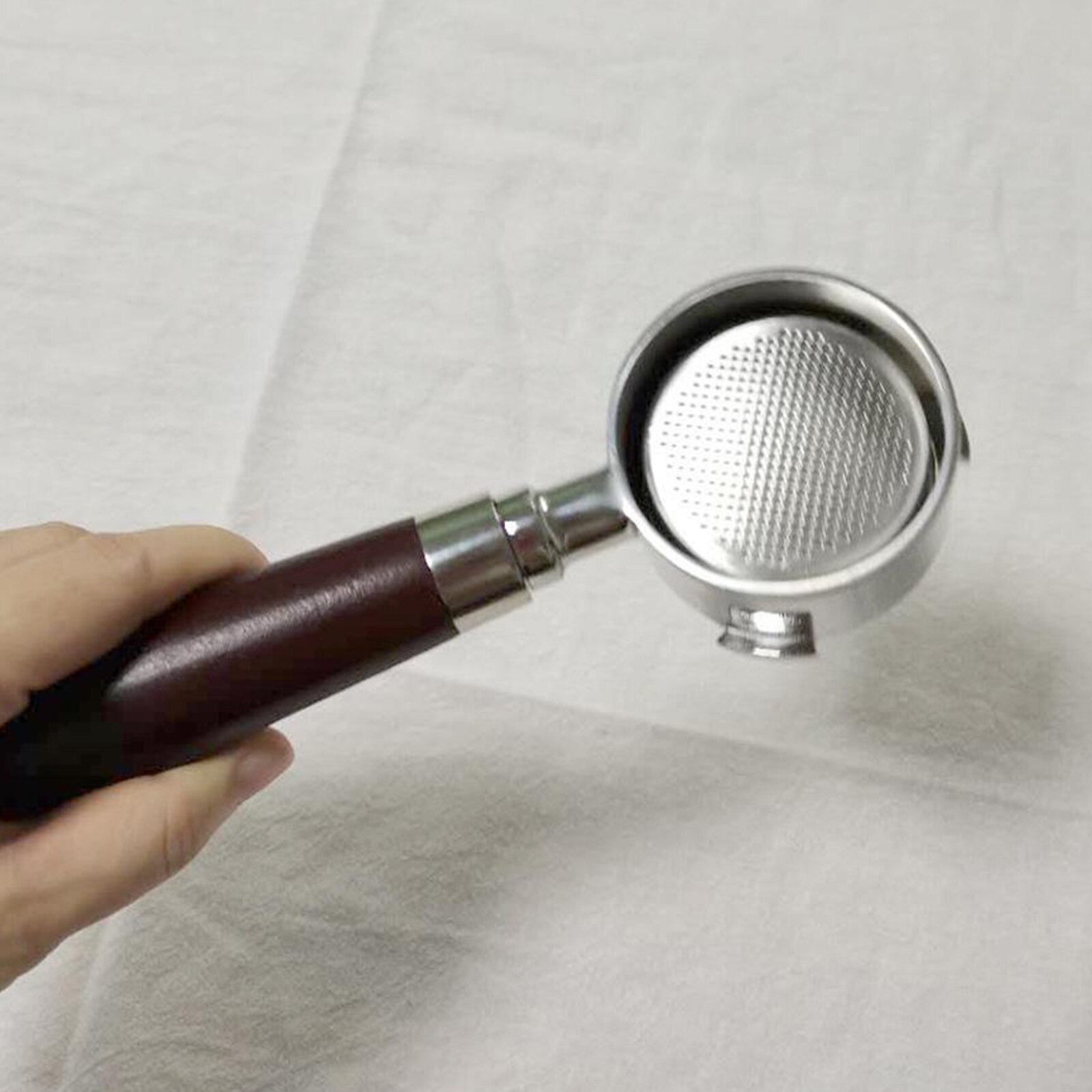 Koffie bodemloze portafilter, doseerring espresso koffie trechter, houten handvat filterhouder , 51mm