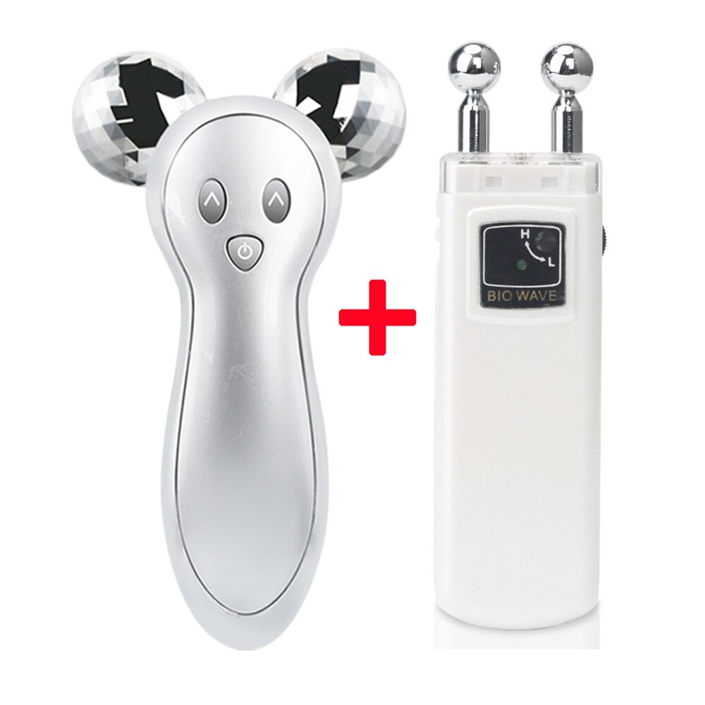 Facial Microcurrent Roller Massager Gezicht Lift Machine + Mini Oogzorg Massage Microstroom Rimpel Donkere Kringen Wallen Removal: WHITE