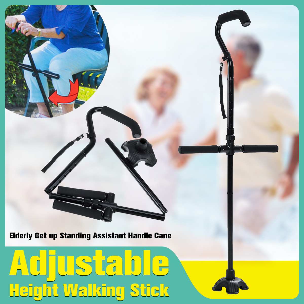 Folding Walking Stick Cane Height Adjustable Elderly Get up Standing Handle Easy-Sit-Stand-Up-Cane-Folding-Walking-Stick