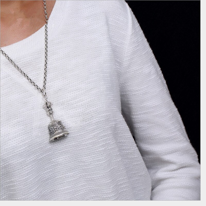 Uglyless Real 925 Sterling Silver Handmade Engrave Bell Pendant without Necklace Unisex Ethnic Vintage Fine Jewelry Vajra Bijoux