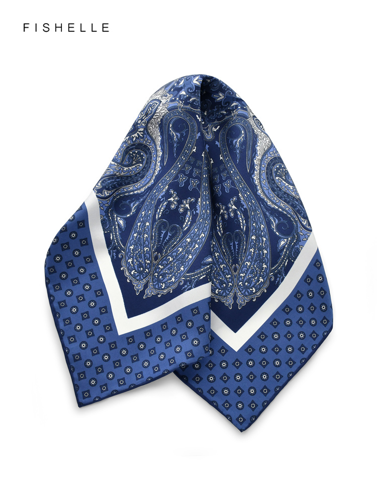 Petit Foulard Carré en Soie Naturelle de Style Ethnique Bleu, Hijab pour Homme et Femme, Mouchoir pour Adulte, de Luxe, Printemps et Automne