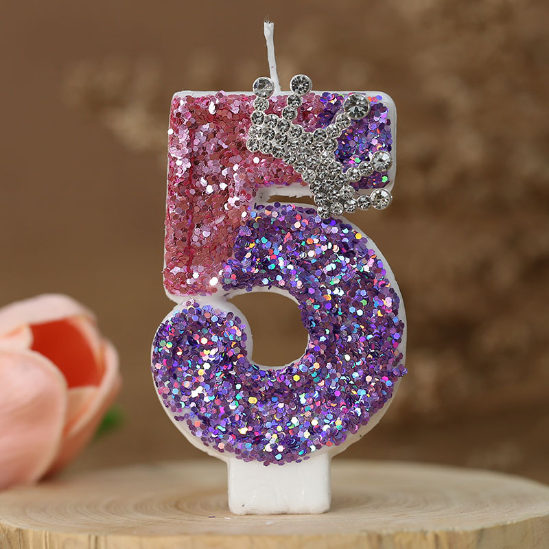 Bougies numéro 8, décoration de gâteau pour filles, bougies d'anniversaire à paillettes, couronne de princesse, bougie numérique, fournitures de fête d'anniversaire: Gris clair