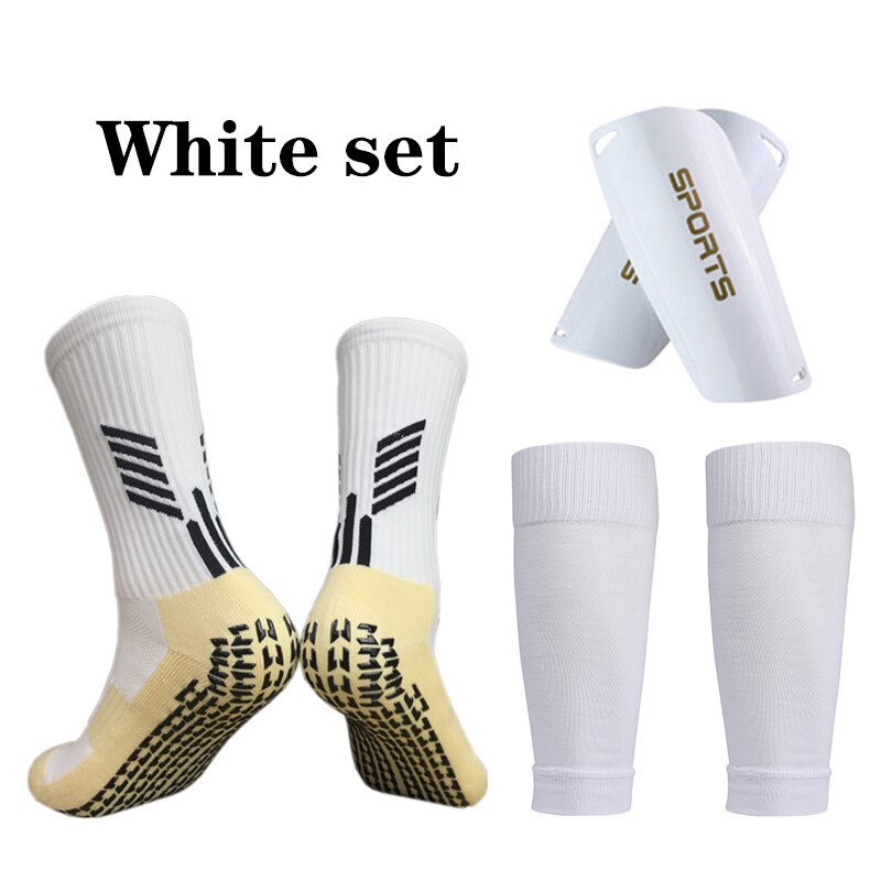 Un Set di manicotti parastinchi ad alta elasticità per calcio adulti bambini calzettoni copri Legging professionale equipaggiamento protettivo sportivo: White set / Adults(45-75kg)