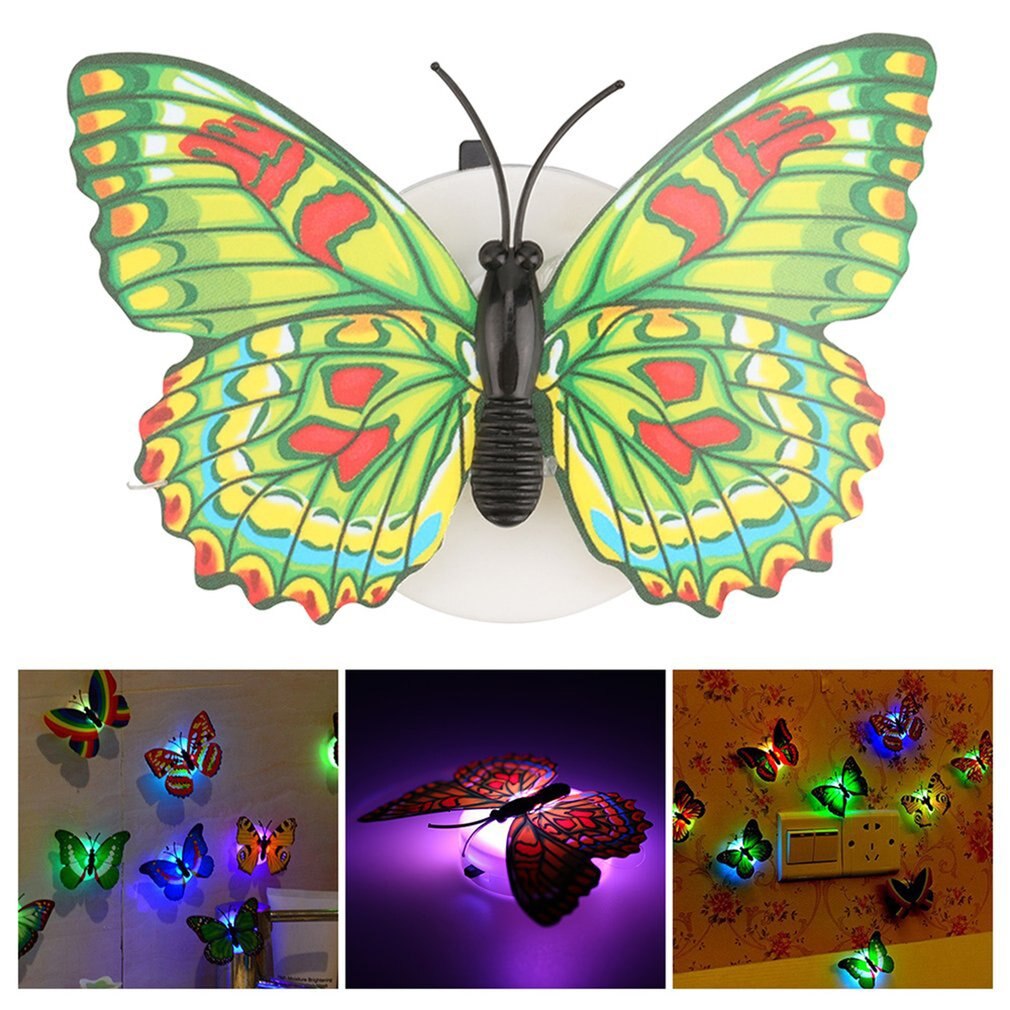 Colorful Changing Butterfly Led Night Light Lamp Home Room Wedding Party Desk Wall Decor With Suction Cup Children