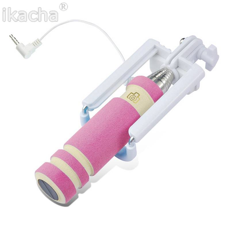 Universele Mini Selfie Stick Monopod Ingebouwde Sluiter Houder voor Iphone Samsung Android IOS Bedrade Selfie Smartphone Camera: Pink