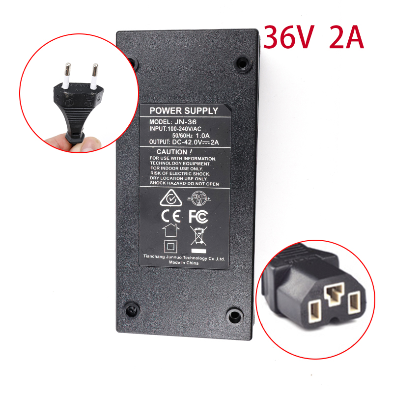 Cargador de batería de litio Universal para bicicleta eléctrica, accesorios para patinete eléctrico 24V2A 36V2A 48V2A 60V2A: Negro