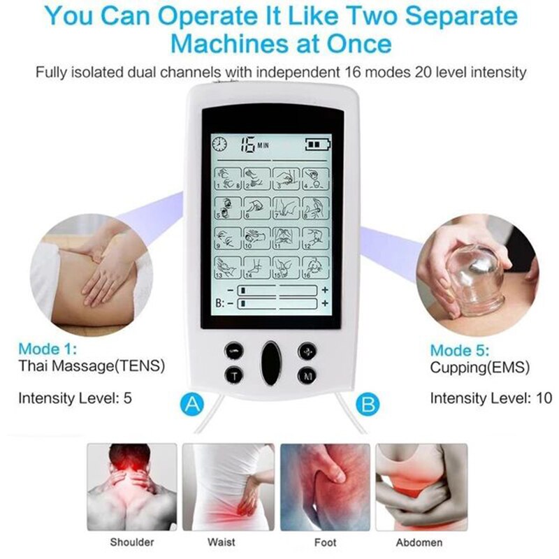 Electric Pulse Massager Tens EMS Muscle Stimulator 16Modes Digital Therapy Machine Massager Pain Relief Tool Health Care Machine