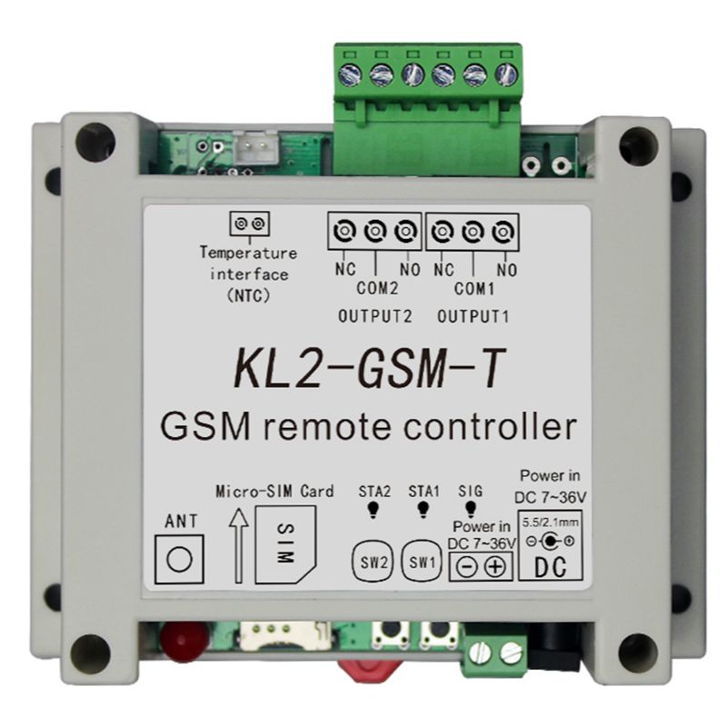 DC12V 2Channel Relay Output GSM Remote Control Switch KL2-GSM-T With 1M Temperature Sensor