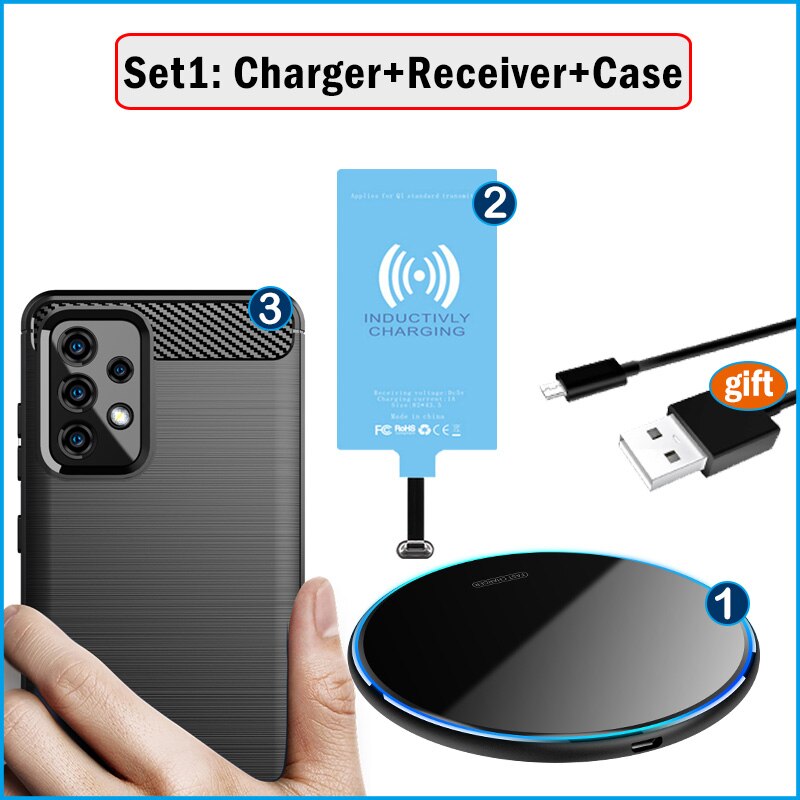 Realiseren Draadloos Opladen Voor Samsung Galaxy A52 4G 5G Qi Draadloze Oplader Met Usb Type-C Opladen ontvanger Case Zetten En Lading: for Galaxy A52 5G / Wireless Charger Set