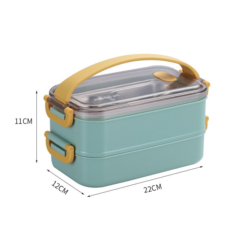 304 Stainless Steel Thermal Lunch Box Office Worker Bento Box Single/Double Layer Student Children Food Storage Container Store: Double-layer Green